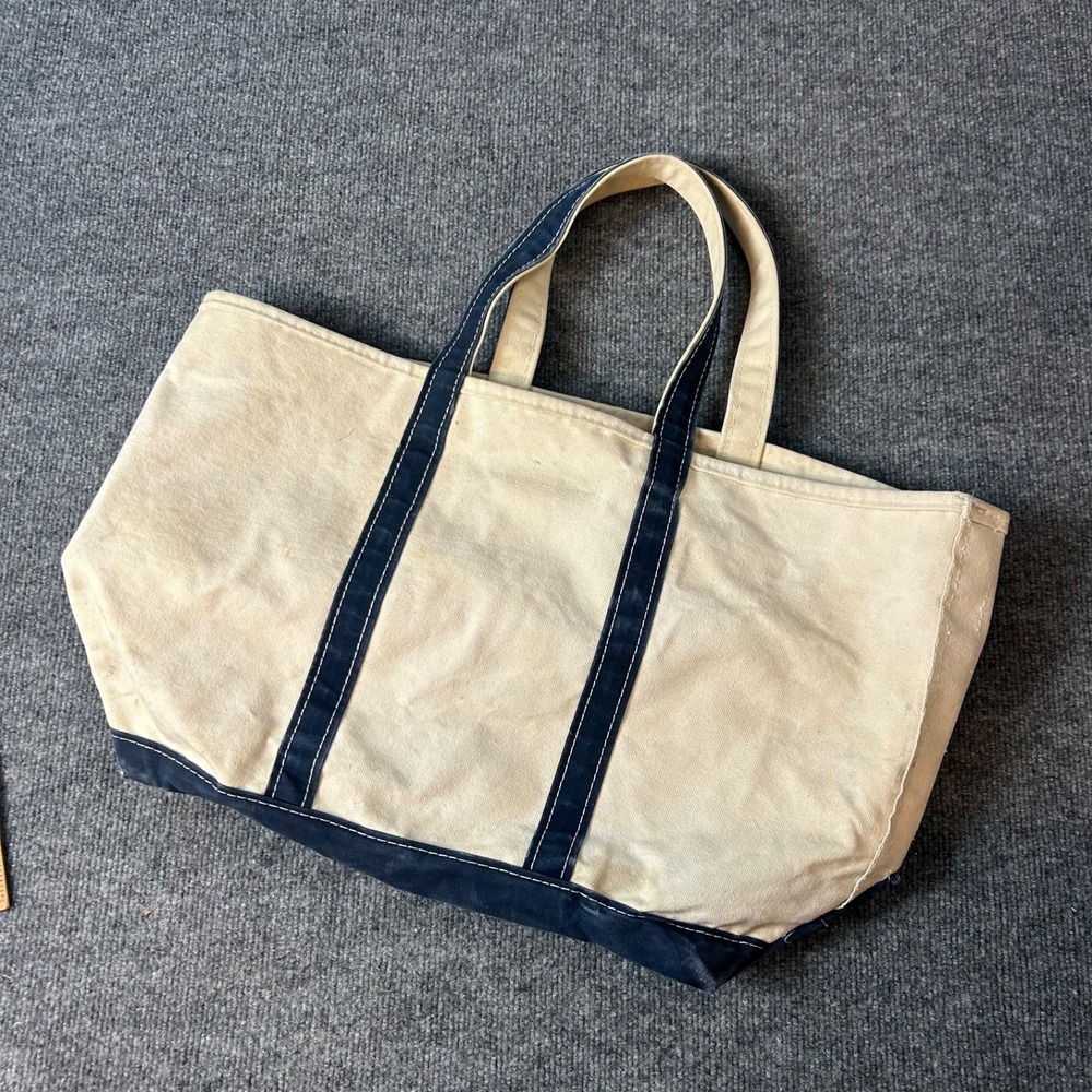 Vintage 80s 90s LL Bean Boat and Tote Large Navy Canvas Bag - Picture 3 of 9